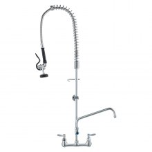 VEVOR Grifo Comercial con Rociador de Preenjuague, 111,76 cm de Altura, 20,32 cm de Centro, Caño Oscilante, Grifo para Fregadero de Cocina de Montaje en Pared, Dispositivo Construido en Latón