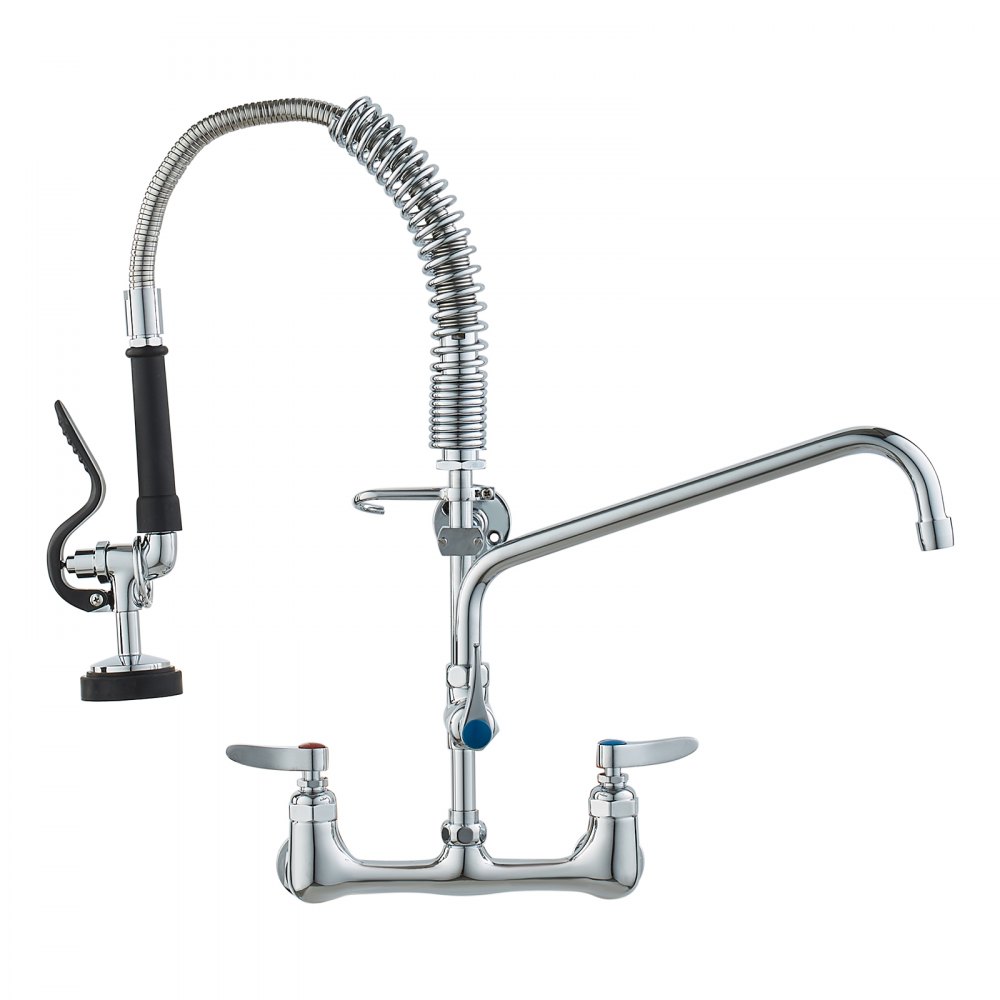 VEVOR Grifo Comercial con Rociador de Preenjuague, 53,34 cm de Altura, 20,32 cm de Centro, Caño Oscilante, Grifo para Fregadero de Cocina de Montaje en Pared, Dispositivo Construido en Latón