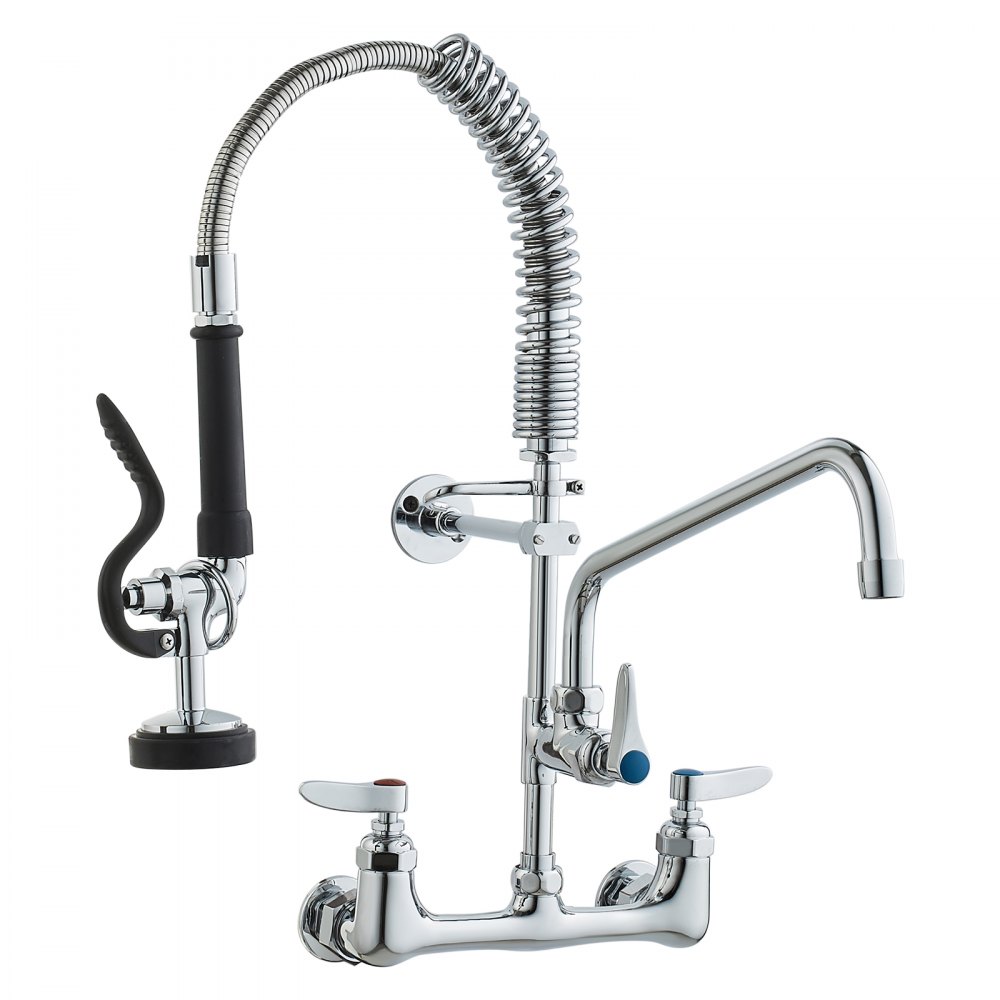 VEVOR Grifo Comercial con Rociador de Preenjuague, 53,34 cm de Altura, 20,32 cm de Centro, Caño Oscilante, Grifo para Fregadero de Cocina de Montaje en Pared, Dispositivo Construido en Latón