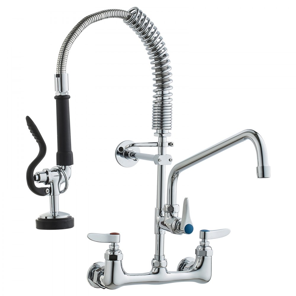 VEVOR Grifo Comercial con Rociador de Preenjuague, 53,34 cm de Altura, 20,32 cm de Centro, Caño Oscilante, Grifo para Fregadero de Cocina de Montaje en Pared, Dispositivo Construido en Latón