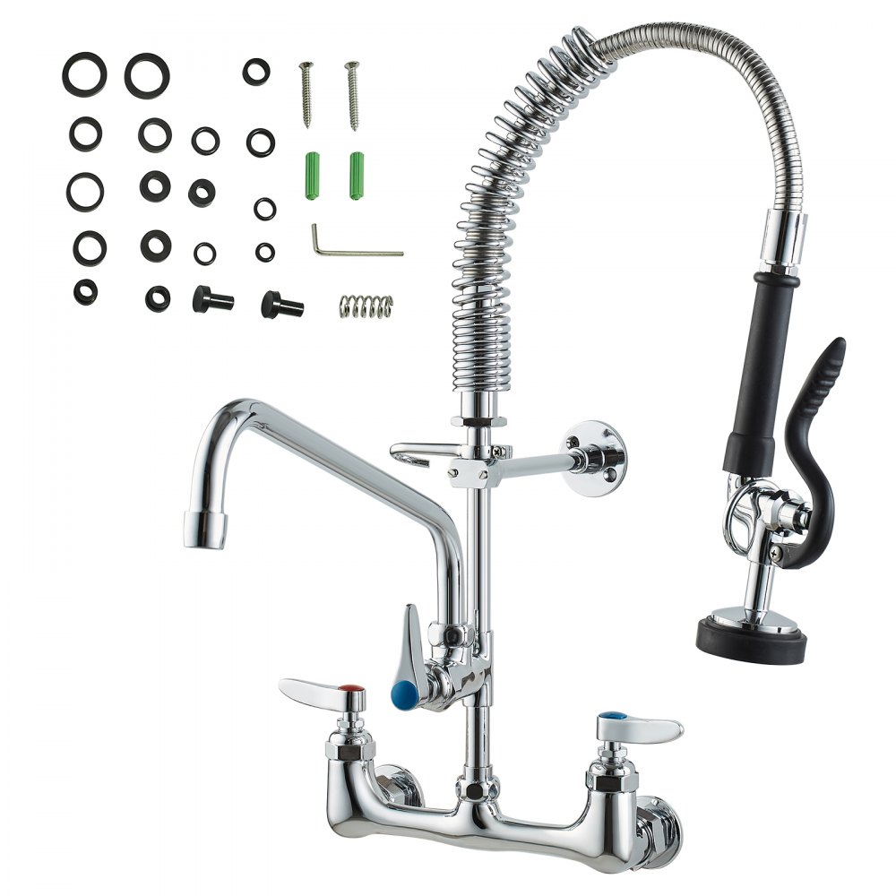 VEVOR Grifo Comercial con Rociador de Preenjuague, 53,34 cm de Altura, 20,32 cm de Centro, Caño Oscilante, Grifo para Fregadero de Cocina de Montaje en Pared, Dispositivo Construido en Latón
