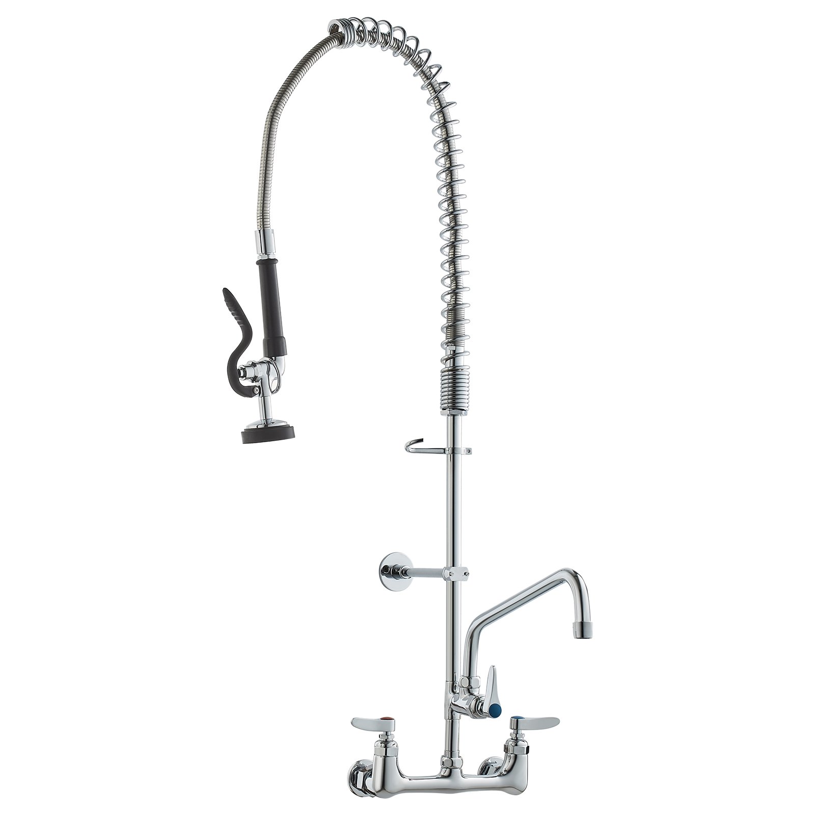 VEVOR Commercial Faucet with Pre-Flush Sprayer, 915 Height, 30.5 cm Swivel Spout, Wall-Mounted Kitchen Sink Faucet, Brass Unit with Pull-Out Sprayer, for 1/2/3-Bowl Sinks