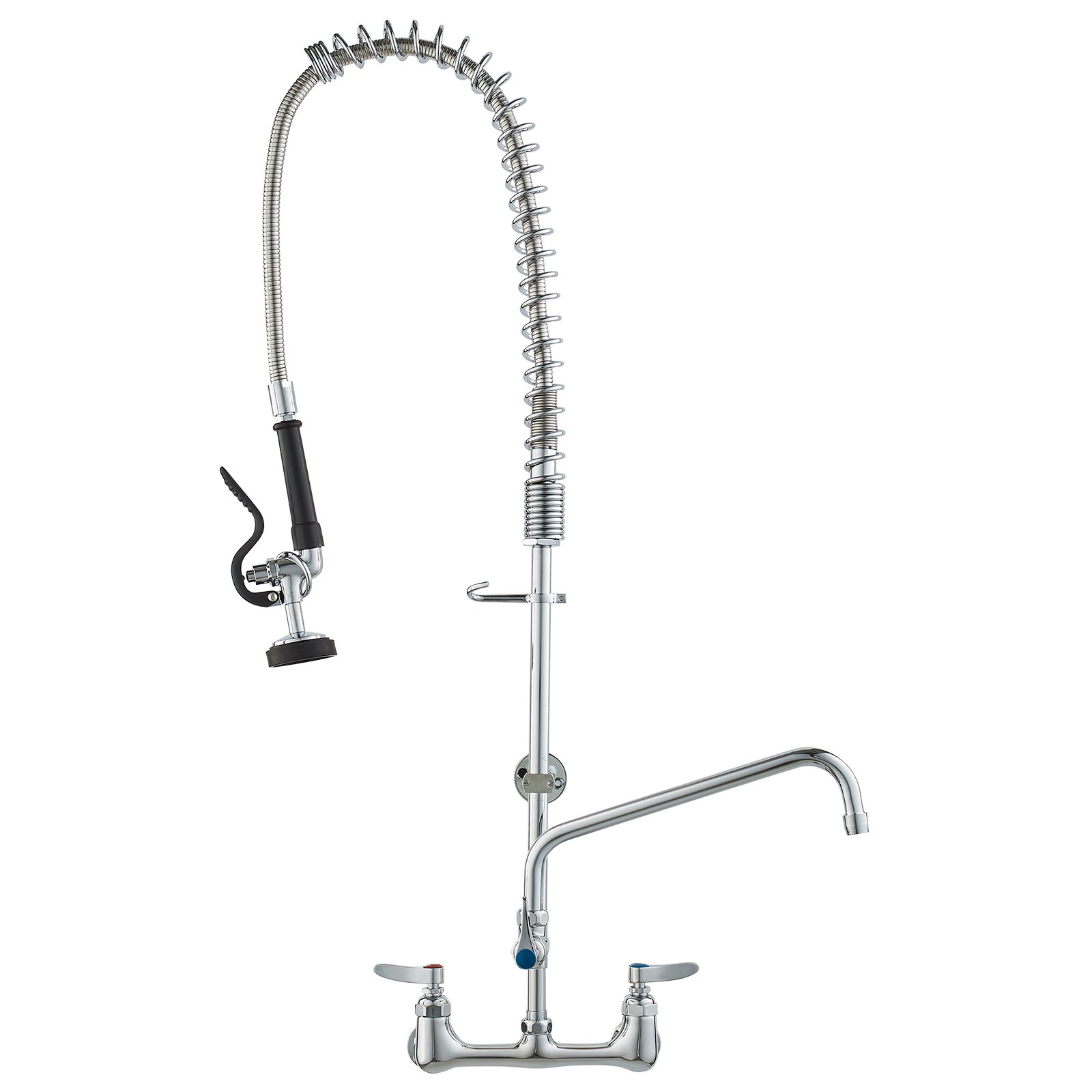 VEVOR Grifo Comercial con Rociador de Preenjuague, 91,44 cm de Altura, 20,32 cm de Centro, Caño Oscilante, Grifo para Fregadero de Cocina de Montaje en Pared, Dispositivo Construido en Latón