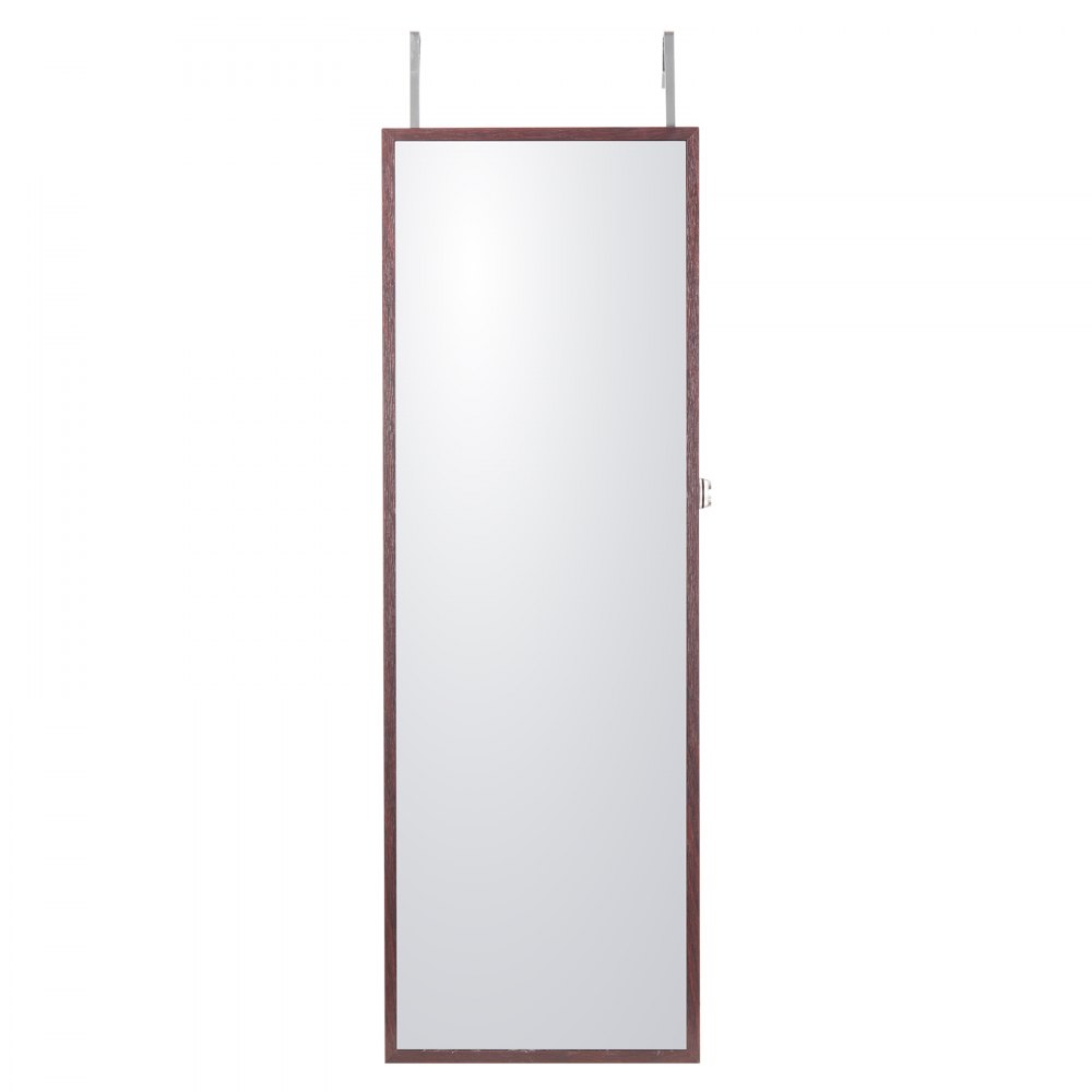 VEVOR Armario para Joyas de 108 cm de Alto con Cerradura y Espejo de Cuerpo Entero, Armario de Joyas con Espejo para Montaje en Pared o Puerta con Luces LED Interiores y Forro de Terciopelo, Marrón