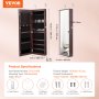 VEVOR Armario para Joyas de 108 cm de Alto con Cerradura y Espejo de Cuerpo Entero, Armario de Joyas con Espejo para Montaje en Pared o Puerta con Luces LED Interiores y Forro de Terciopelo, Marrón