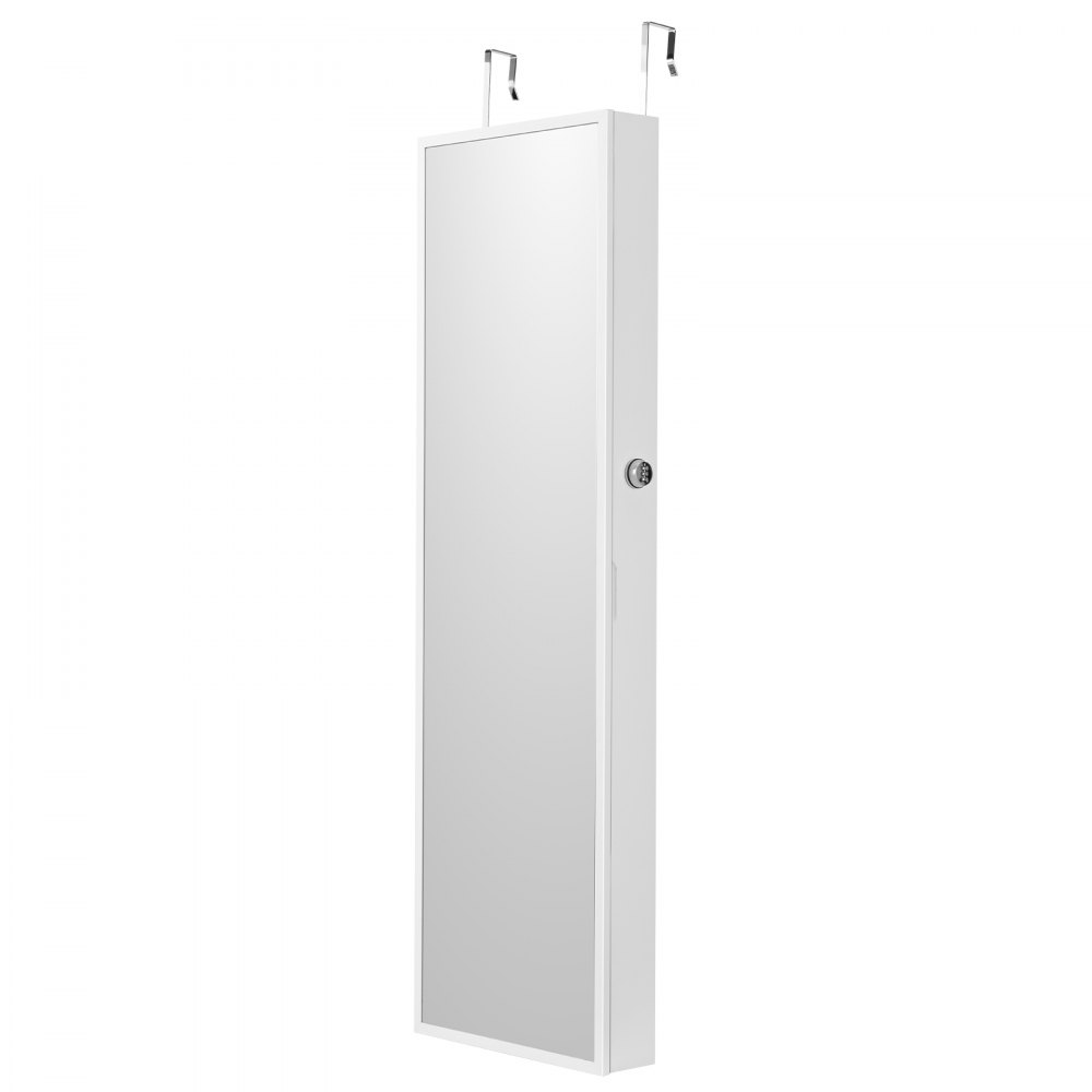 VEVOR Armario para Joyas de 1,2 m de Alto con Cerradura y Espejo de Cuerpo Entero, Armario de Joyas con Espejo para Montaje en Pared o Puerta con Luces LED Interiores y Forro de Terciopelo, Blanco