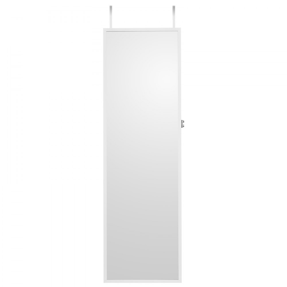 VEVOR Armario para Joyas de 1,2 m de Alto con Cerradura y Espejo de Cuerpo Entero, Armario de Joyas con Espejo para Montaje en Pared o Puerta con Luces LED Interiores y Forro de Terciopelo, Blanco