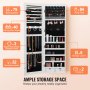VEVOR Armario para Joyas de 1,2 m de Alto con Cerradura y Espejo de Cuerpo Entero, Armario de Joyas con Espejo para Montaje en Pared o Puerta con Luces LED Interiores y Forro de Terciopelo, Blanco