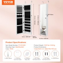 VEVOR Armario para Joyas de 1,2 m con Espejo y Cerradura en la Pared, Blanco