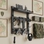 VEVOR Soporte de Montaje en Pared para Armas de Fuego, Capacidad de 3 Escopetas, con Estante Superior y Ganchos Adicionales para Accesorios, Acero al Carbono, para Almacenamiento Herramientas Tall
