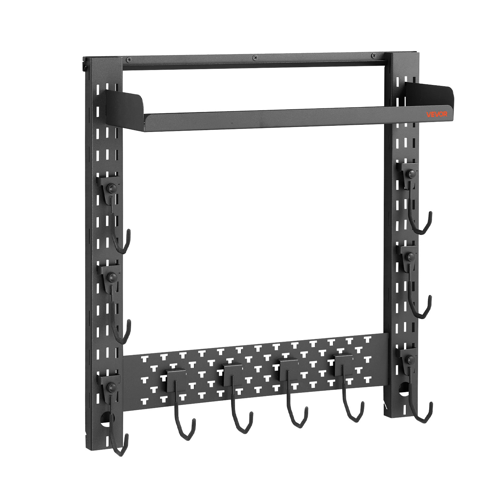 VEVOR Soporte de Montaje en Pared para Armas de Fuego, Capacidad de 3 Escopetas, con Estante Superior y Ganchos Adicionales para Accesorios, Acero al Carbono, para Almacenamiento Herramientas Tall