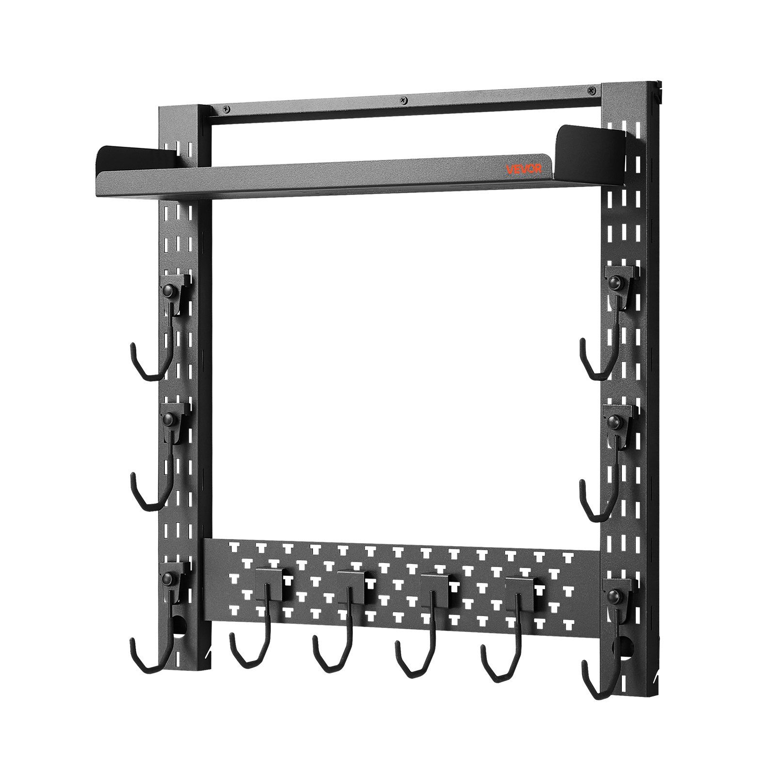 VEVOR Soporte de Montaje en Pared para Armas de Fuego, Capacidad de 3 Escopetas, con Estante Superior y Ganchos Adicionales para Accesorios, Acero al Carbono, para Almacenamiento Herramientas Tall