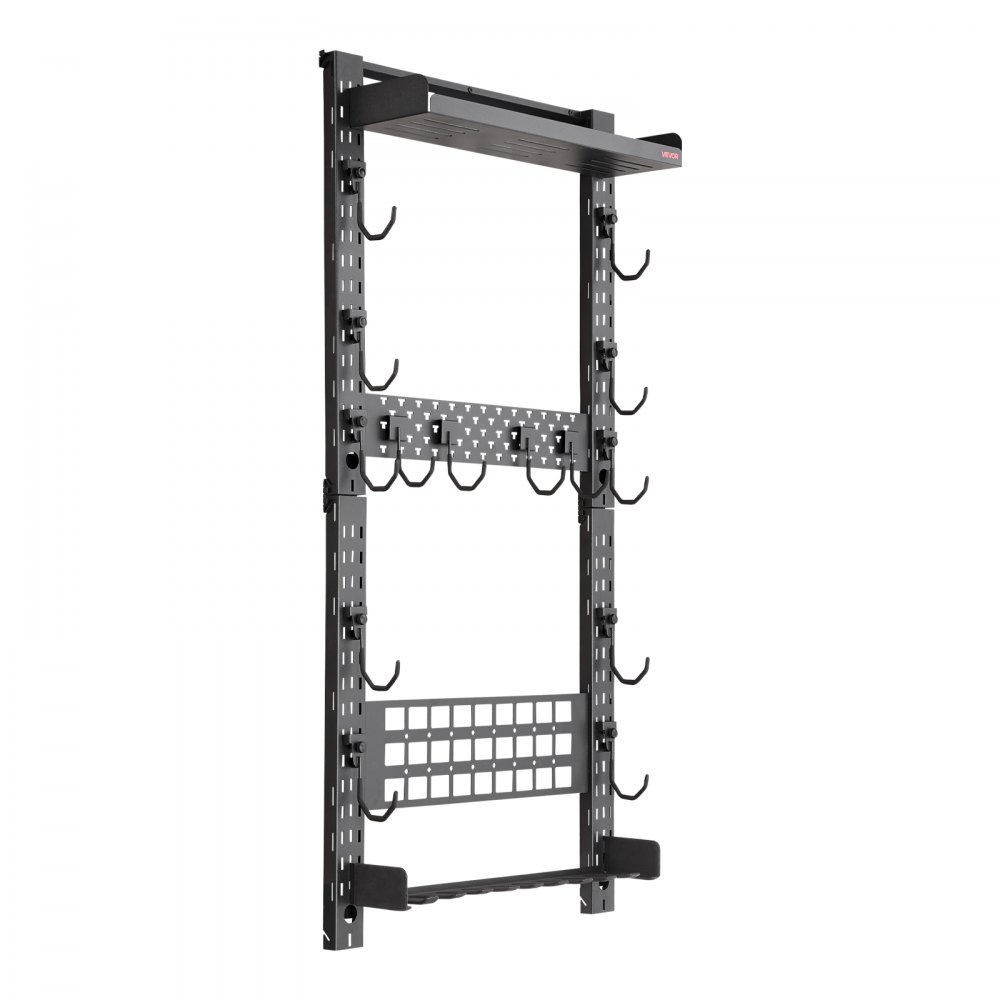 VEVOR Soporte de Montaje en Pared para Armas de Fuego, Capacidad de 5 Escopetas, con Estante Superior Portacargador Panel MOLLE Ganchos Adicionales, Acero al Carbono, para Herramientas Garaje Taller