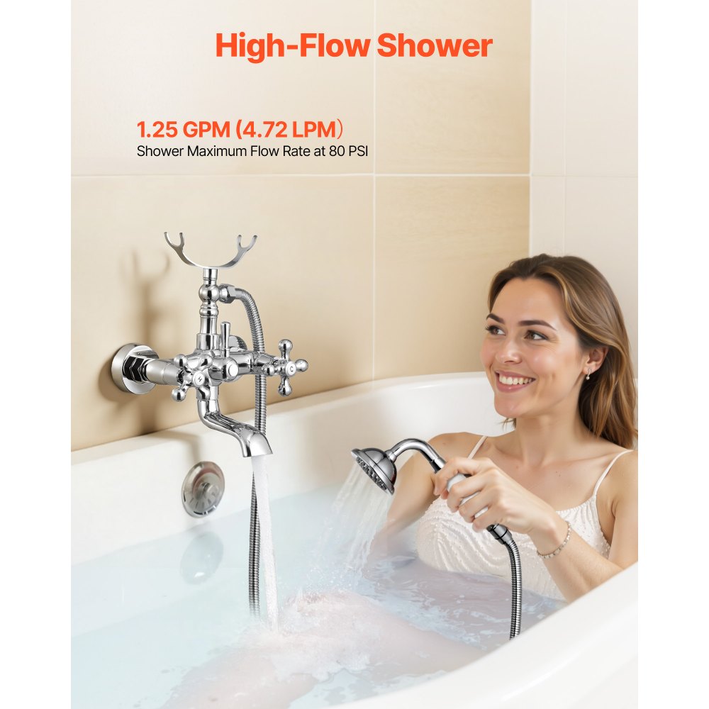 VEVOR Grifo de Bañera, con Patas de Garra para Pared y Ducha de Mano, con Brazos Giratorios Ajustables y Caño Giratorio 360°, Cromo Pulido, Control de Agua Fría y Caliente, 140 x 220 x 300 mm