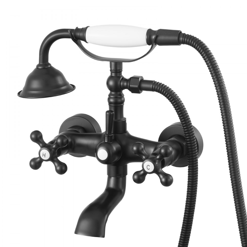 VEVOR Grifo de Bañera, con Patas de Garra para Montaje en Pared y Ducha de Mano, con Brazos Giratorios Ajustables y Caño Giratorio 360°, Resistente a la Corrosión, Negro Mate, 140 x 220 x 300 mm