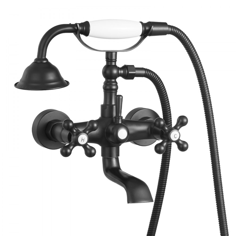 VEVOR Grifo de Bañera, con Patas de Garra para Montaje en Pared y Ducha de Mano, con Brazos Giratorios Ajustables y Caño Giratorio 360°, Resistente a la Corrosión, Negro Mate, 140 x 220 x 300 mm