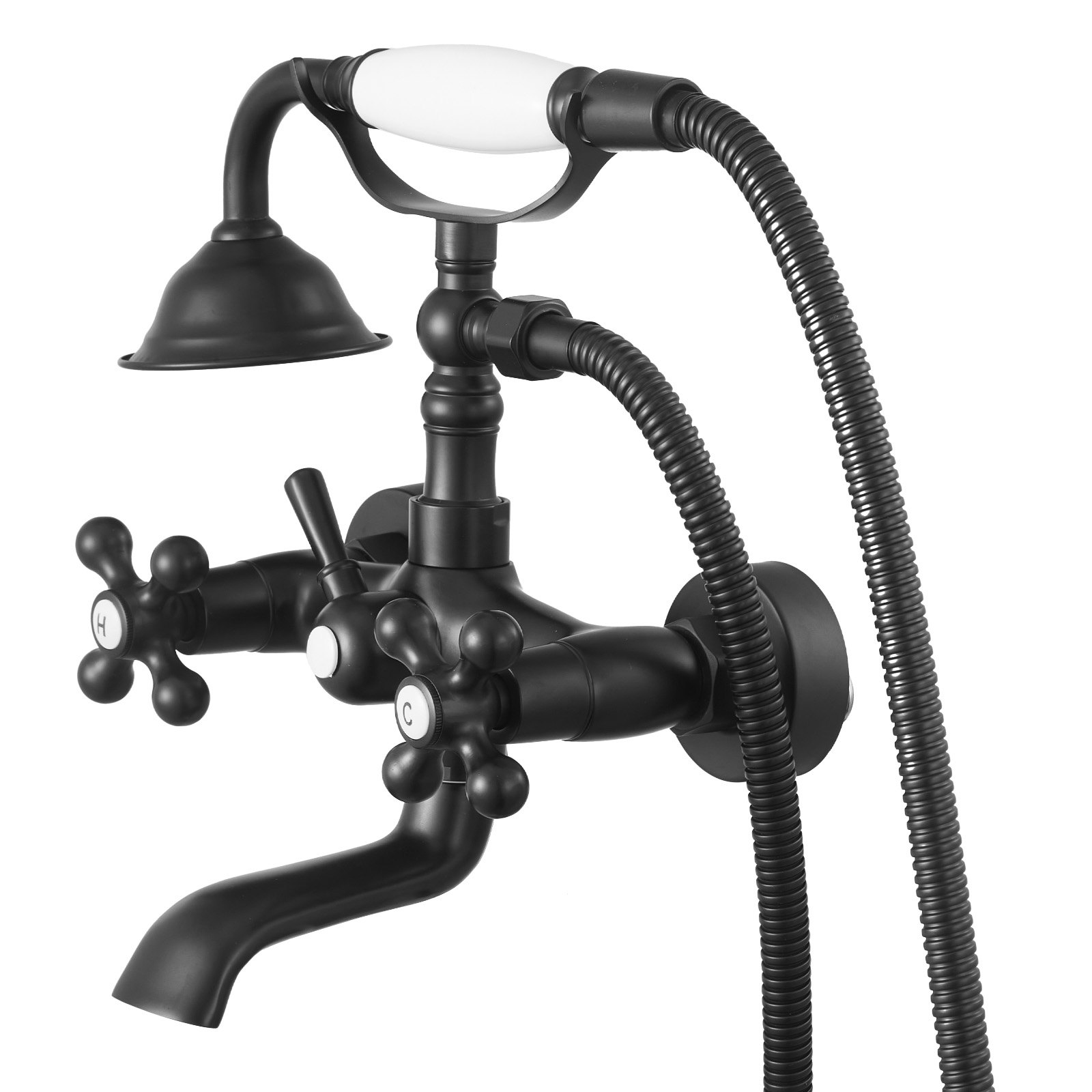 VEVOR Grifo de Bañera, con Patas de Garra para Montaje en Pared y Ducha de Mano, con Brazos Giratorios Ajustables y Caño Giratorio 360°, Resistente a la Corrosión, Negro Mate, 140 x 220 x 300 mm