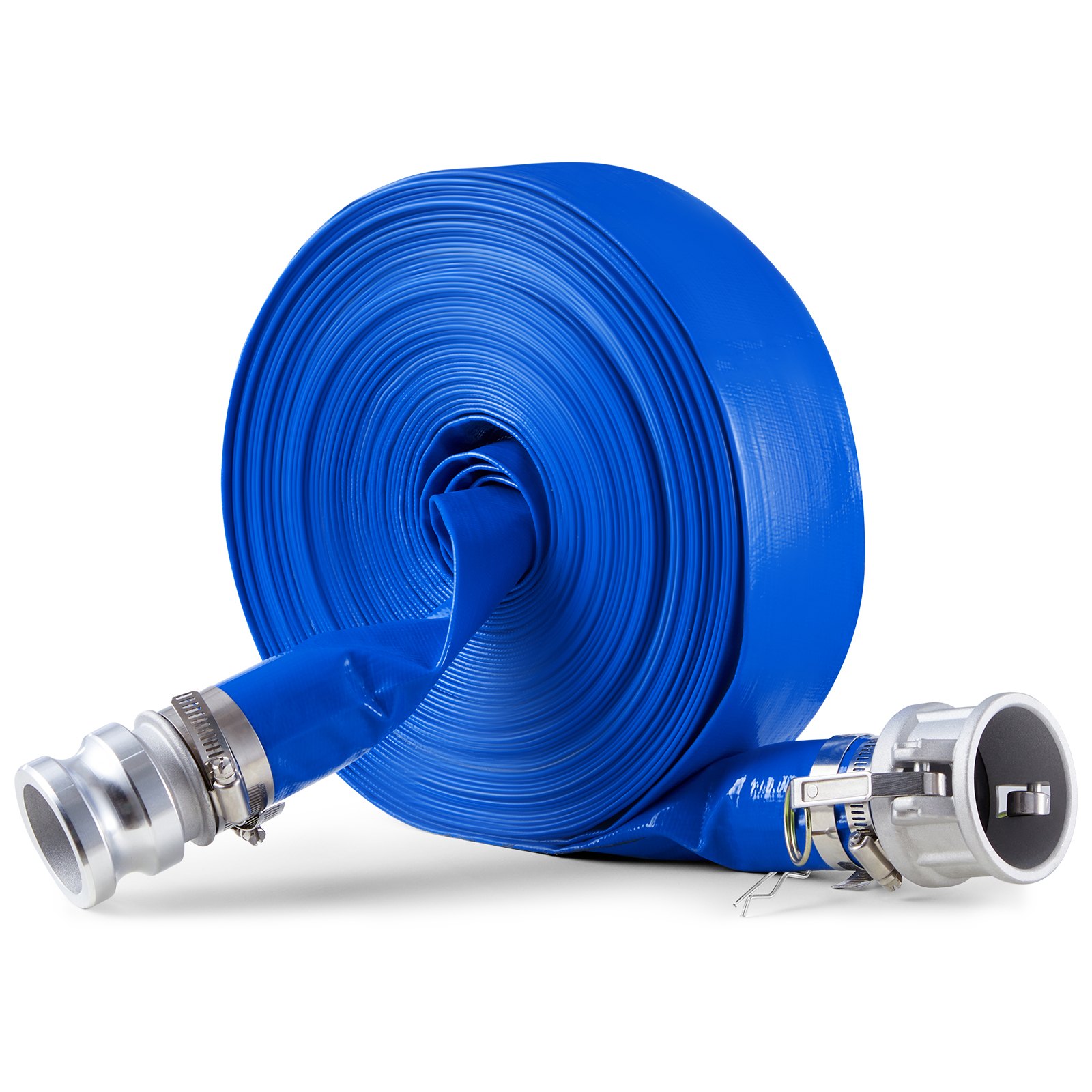 VEVOR Manguera de Retrolavado de 50,8 mm x 30,48 m, Manguera de PVC con Abrazaderas, Bloqueos de leva, Accesorios de Aluminio para Bombas para Tratamiento de Aguas Residuales, Transporte de Agua, Azul