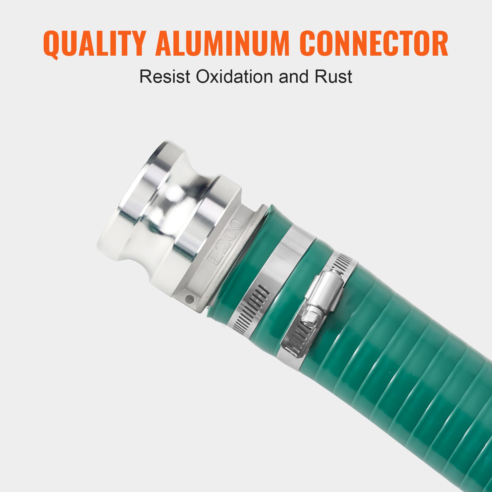 VEVOR Manguera de Succión de 50,8 mm x 6,1 m, Manguera con Conectores Bloqueos de Leva, Accesorios de Aluminio para Varias Bombas para Tratamiento de Aguas Residuales, Transporte de Agua, Verde