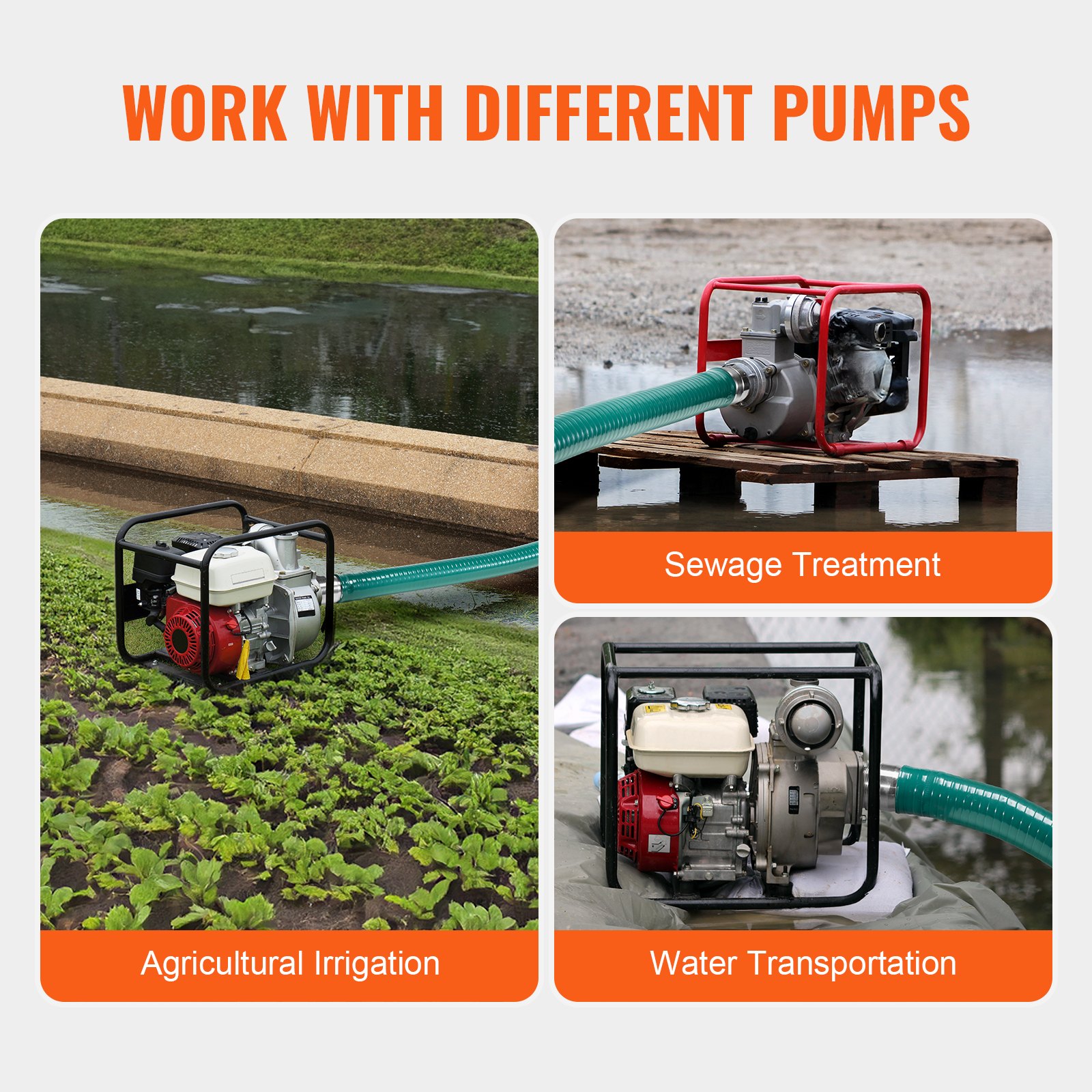 VEVOR Manguera de Succión de 50,8 mm x 6,1 m, Manguera con Conectores Bloqueos de Leva, Accesorios de Aluminio para Varias Bombas para Tratamiento de Aguas Residuales, Transporte de Agua, Verde