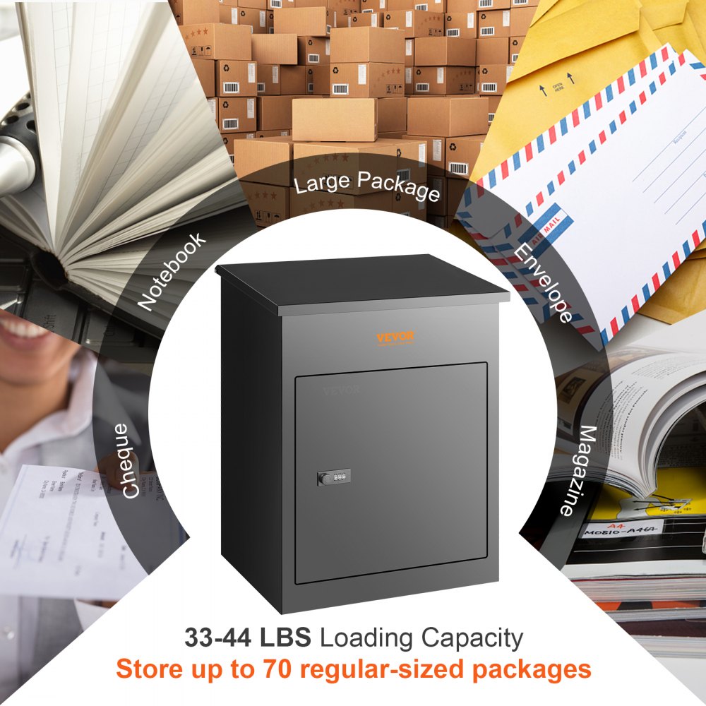 VEVOR Parcel Mailbox 44x35x58.3cm Parcel Box Steel Pallet Box 15-20 kg Mailbox Postbox XXL Mailbox with Password Lock Internal Hinge Anti-Theft Slot for Parcels Letters etc.