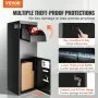 Caja de entrega de paquetes VEVOR con múltiples protecciones antirrobo que incluyen desbloqueo sin llave, cerradura codificada y deflector.