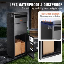 VEVOR Buzón para Paquetes 35,5x29,5x105,5 cm Buzón de Acero Galvanizado Código Bloqueable de Pie Deflector de Montaje en Suelo Antirrobo Extraíble Impermeable IPX3 Depósito de Paquete para Casa Porche