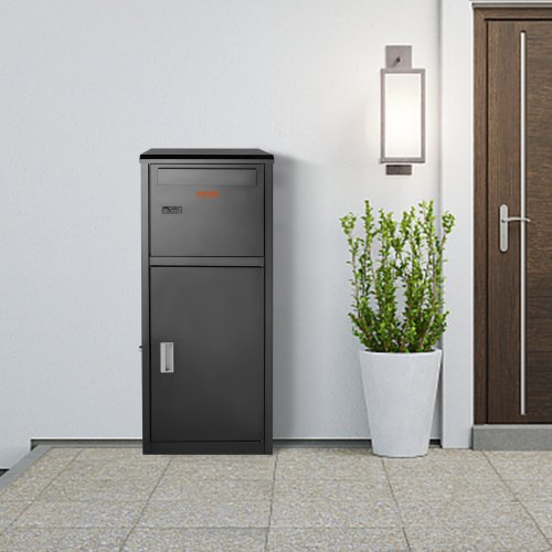 VEVOE Buzón para Paquetes 41,2x40,1x110,5 cm Buzón de Acero Galvanizado con Cerradura Código Deflector de Montaje en Suelo Antirrobo Extraíble Impermeable IPX3 Depósito de Paquete para Porche Exterior