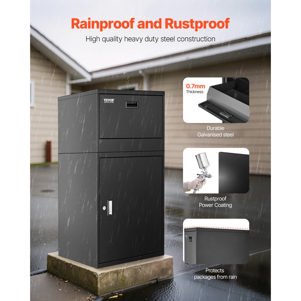 VEVOR Buzón de Correo para Paquetes de Exterior 500 x 398 x 980 mm Buzón con Cerradura de Acero Galvanizado con Diseño Antirrobo Resistente a la Intemperie para Hogar, Oficina, Porche, Negro