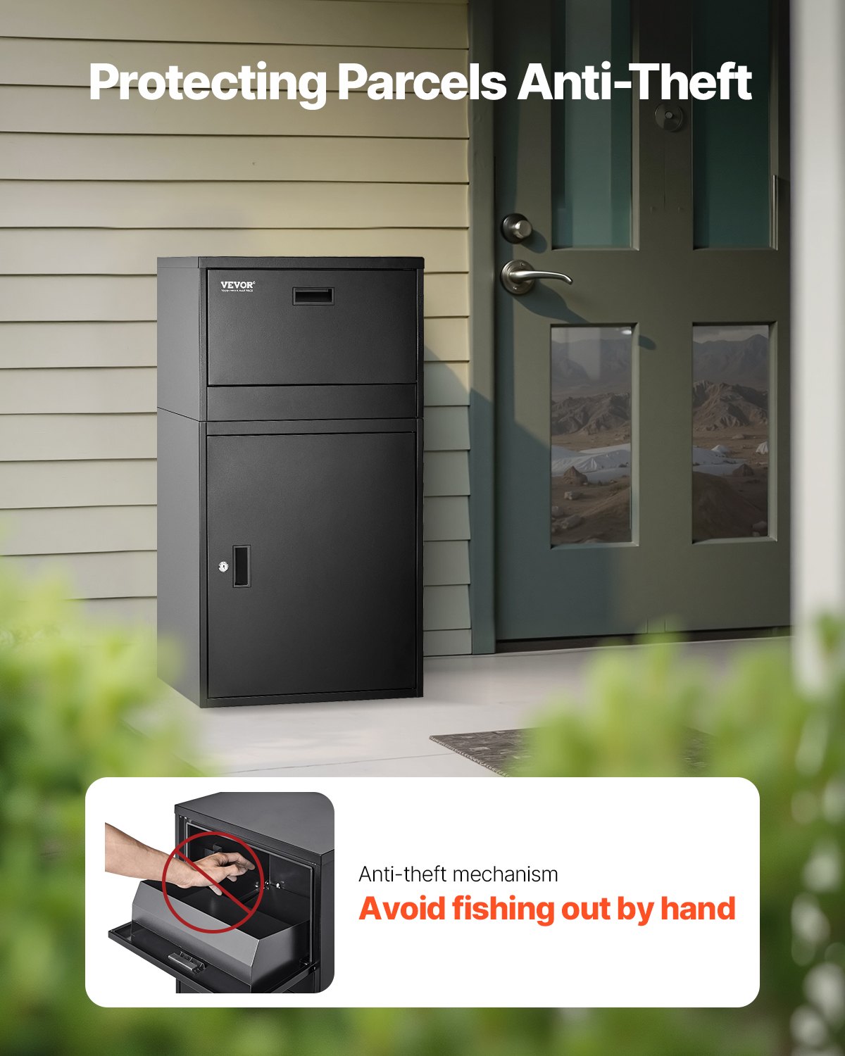 VEVOR Buzón de Correo para Paquetes de Exterior 500 x 398 x 980 mm Buzón con Cerradura de Acero Galvanizado con Diseño Antirrobo Resistente a la Intemperie para Hogar, Oficina, Porche, Negro