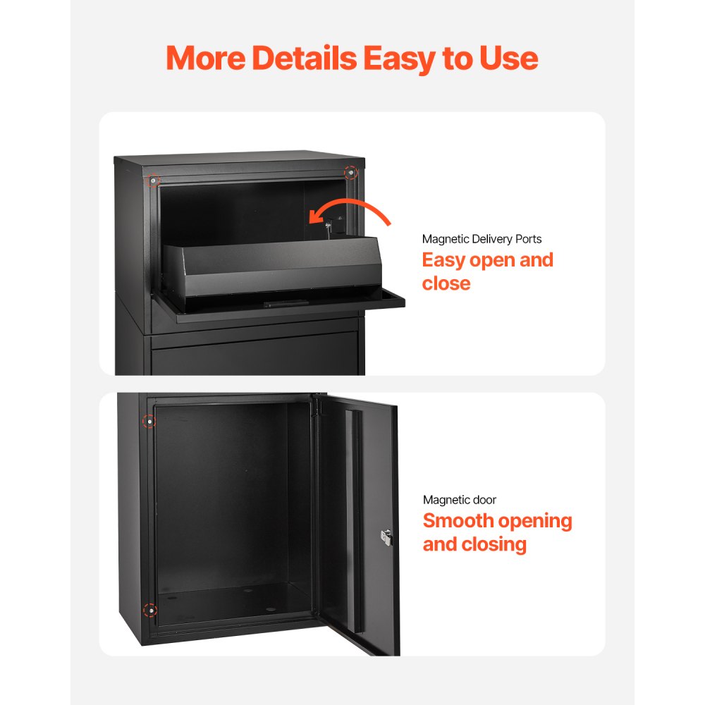 VEVOR Parcel Mailbox 500x325x909 mm, Parcel Box with Lock, Galvanized Steel Parcel Mailbox with Anti-Theft Design, Packstation for Home and Office, Black
