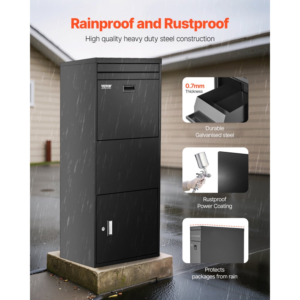 VEVOR Buzón de Correo para Paquetes de Exterior 1198 x 500 x 360 mm Buzón con Cerradura de Acero Galvanizado con Diseño Antirrobo Resistente a la Intemperie para Hogar, Oficina, Porche, Negro