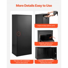 VEVOR Buzón de Correo para Paquetes con Cerradura 1198 x 500 x 360 mm, Negro