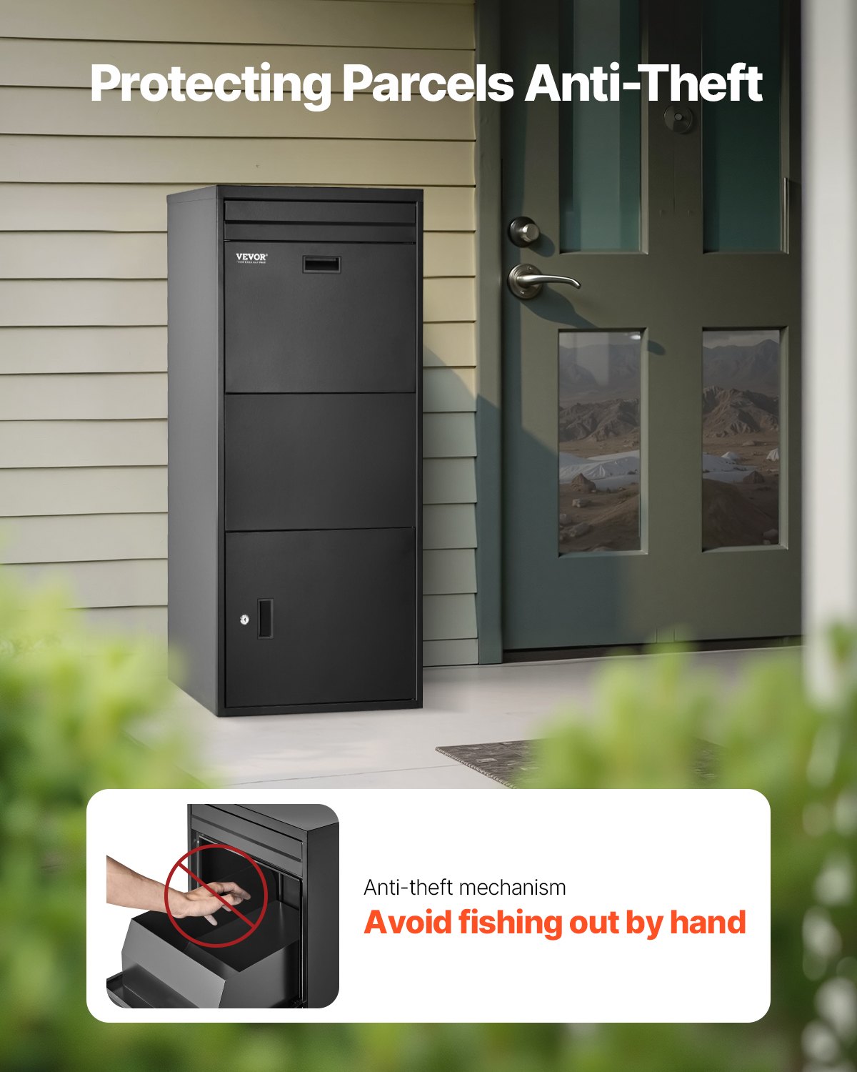 VEVOR Buzón de Correo para Paquetes de Exterior 1198 x 500 x 360 mm Buzón con Cerradura de Acero Galvanizado con Diseño Antirrobo Resistente a la Intemperie para Hogar, Oficina, Porche, Negro