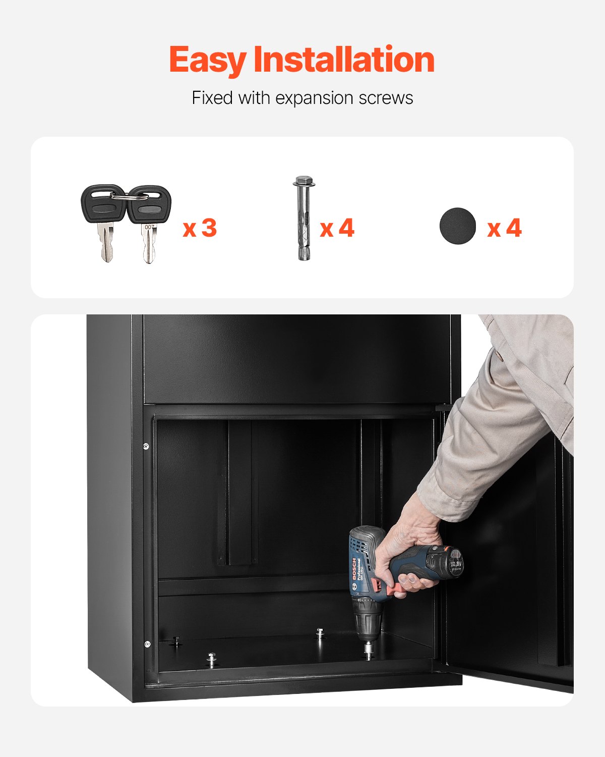 VEVOR Buzón de Correo para Paquetes de Exterior 1198 x 500 x 360 mm Buzón con Cerradura de Acero Galvanizado con Diseño Antirrobo Resistente a la Intemperie para Hogar, Oficina, Porche, Negro