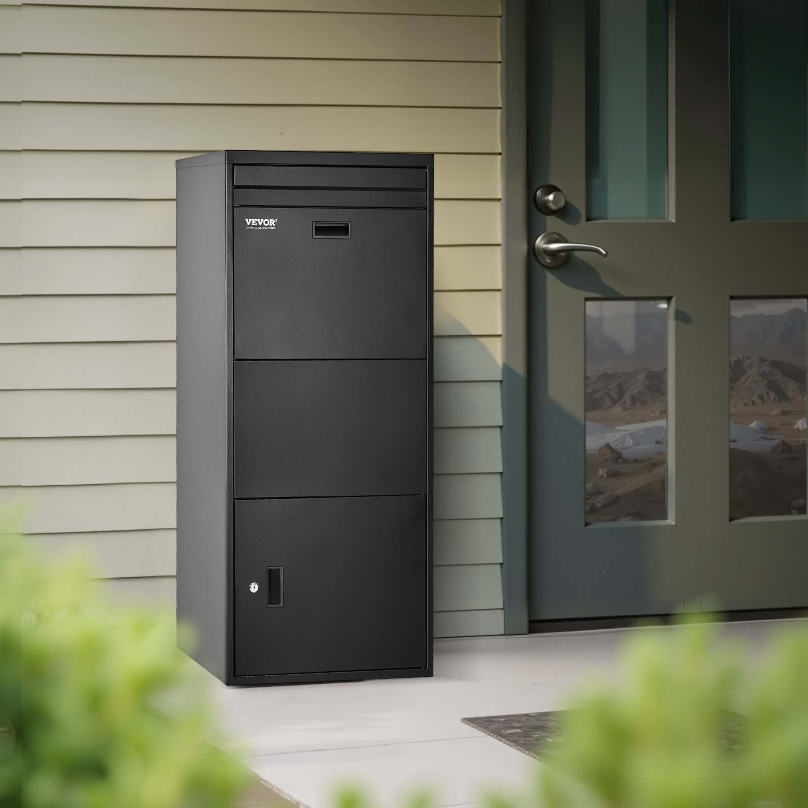 VEVOR Buzón de Correo para Paquetes de Exterior 1198 x 500 x 360 mm Buzón con Cerradura de Acero Galvanizado con Diseño Antirrobo Resistente a la Intemperie para Hogar, Oficina, Porche, Negro