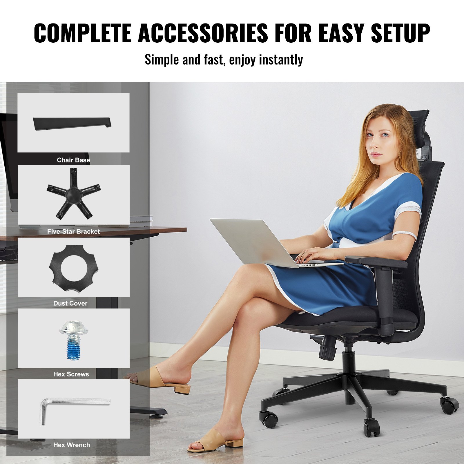 Base de repuesto para silla de oficina VEVOR, 28", capacidad de carga estática de 2500 lb, base de taburete para silla de escritorio de computadora universal resistente con patas de metal reforzadas, piezas de repuesto para base de silla de escritorio, color negro