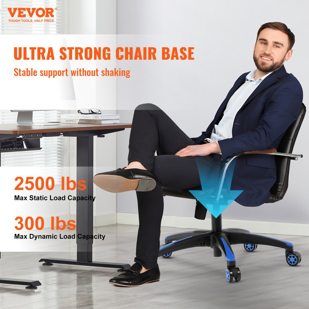 Base de repuesto para silla de oficina VEVOR, 28", carga estática de 2500 lb, base de taburete para silla de escritorio de computadora universal resistente con 5 ruedas y patas reforzadas, base de repuesto para silla de escritorio, negro + azul