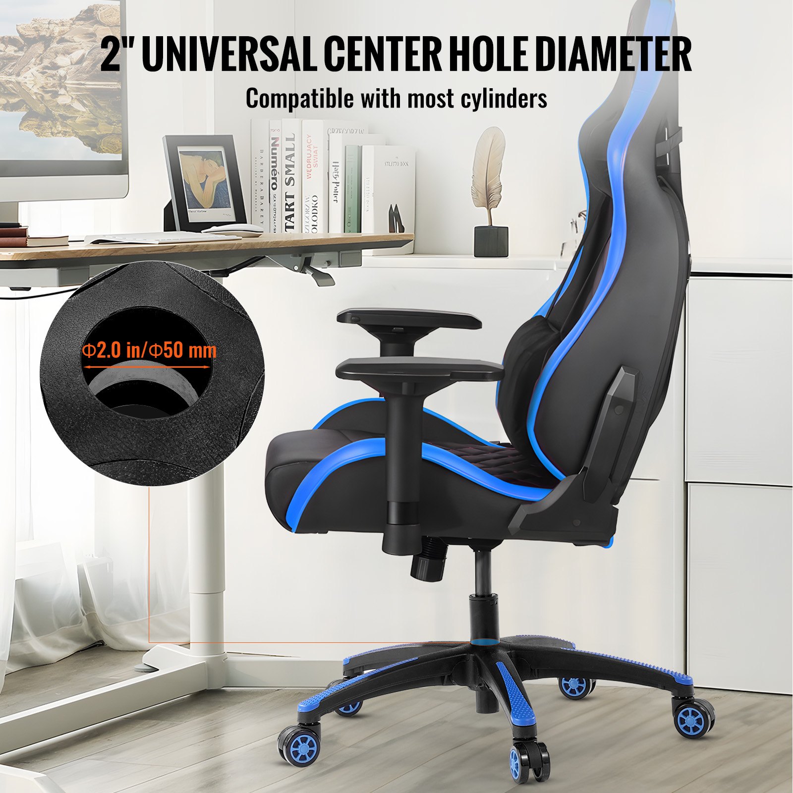 Base de repuesto para silla de oficina VEVOR, 28", carga estática de 2500 lb, base de taburete para silla de escritorio de computadora universal resistente con 5 ruedas y patas reforzadas, base de repuesto para silla de escritorio, negro + azul