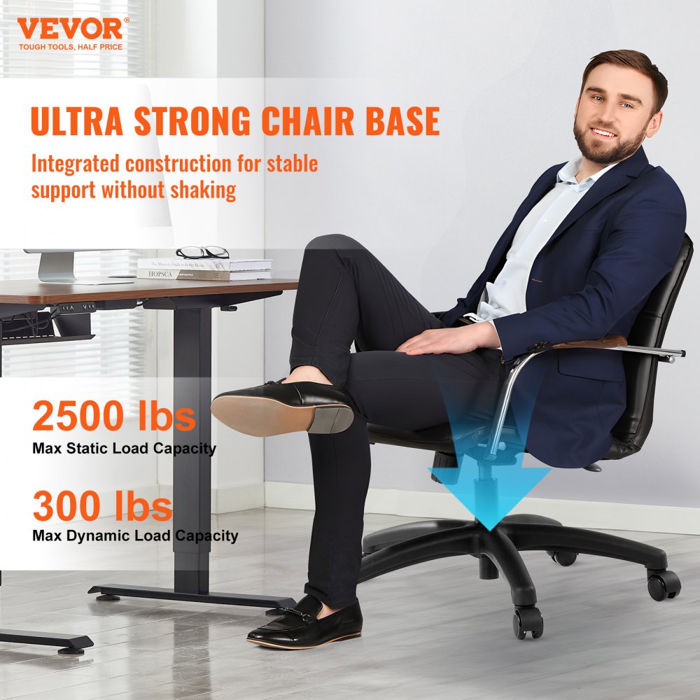 Base de repuesto para silla de oficina VEVOR, 28", carga estática de 2500 lb, base de taburete para silla de escritorio de computadora universal resistente con 5 ruedas, cilindro de gas y placa de asiento, base de repuesto para silla de escritorio, color negro