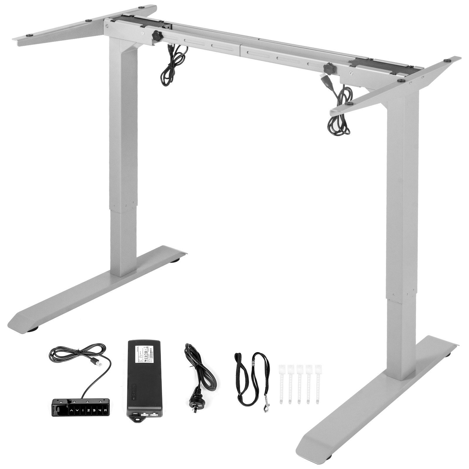 VEVOR Marco de Escritorio de Pie con Altura Ajustable Eléctrico 71,1-116,8 cm Escritorio de Pie de Acero Sólido Gris Escritorio Elevable, Múltiple Escritorio Regulable en Altura Capacidad de 119,7 kg