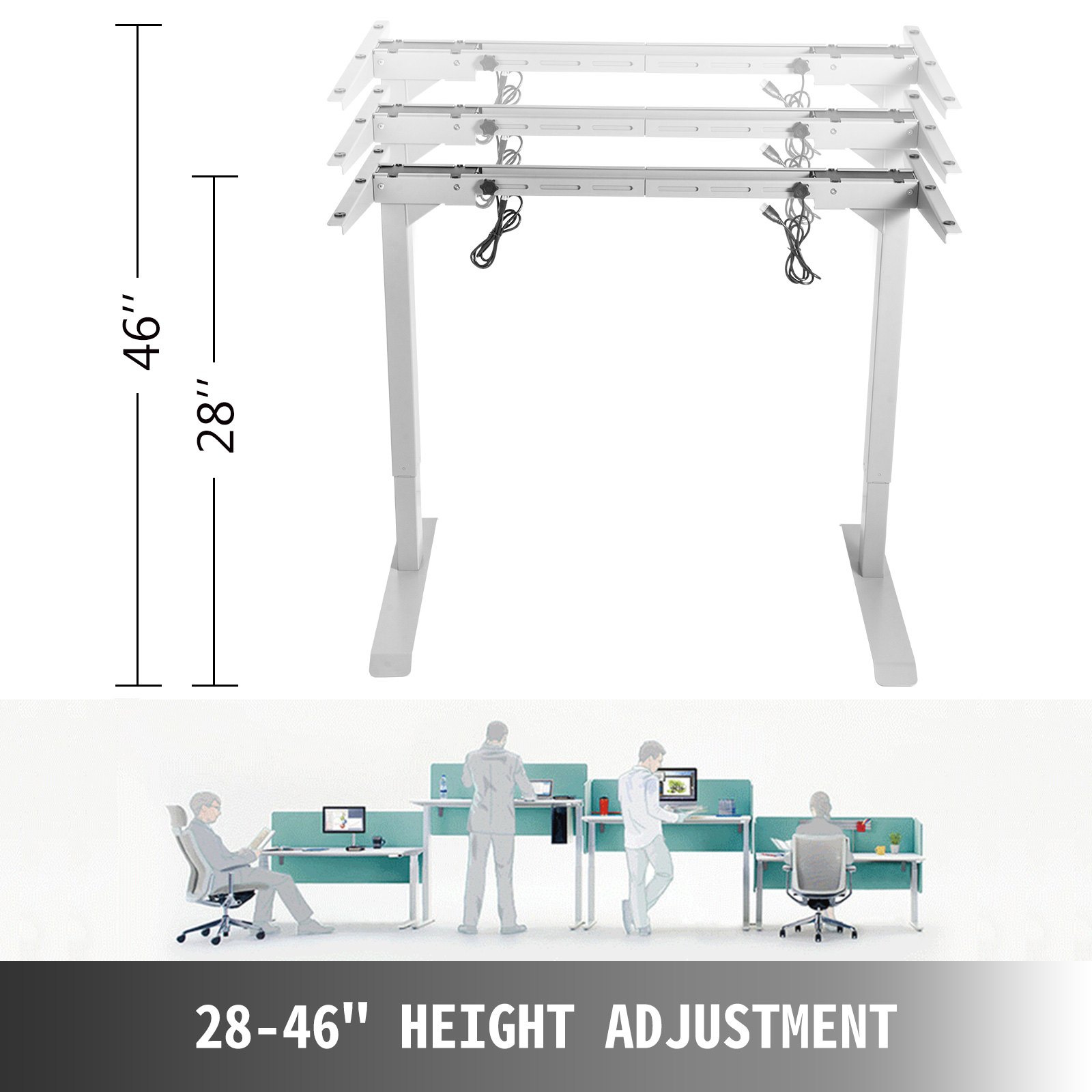 VEVOR Marco de Escritorio de Pie con Altura Ajustable Eléctrico 71,1-116,8 cm Escritorio de Pie de Acero Sólido Gris Escritorio Elevable, Múltiple Escritorio Regulable en Altura Capacidad de 119,7 kg