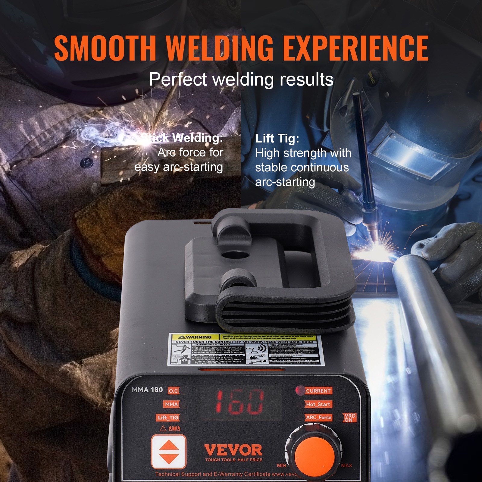 VEVOR 220V Stick Welding Machine, 120A ARC/Lift TIG Welding Machine with Large LED Display, Portable 2-in-1 Stick Welding Machine with Hot Start Arc Force Anti-Stick VRD, MMA ARC Welding Machine, Welding
