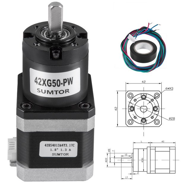 Nema17 motor Paso A Paso 2.55v Con Engranajes Motorreductor 1:51