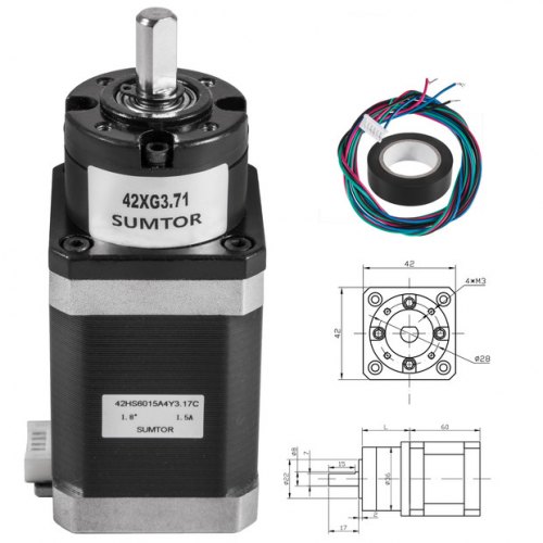 VEVOR 6V 17 Motor Paso a Paso Planetario 1,5A 4 Relación de Reducción de Plomo 1:3.71