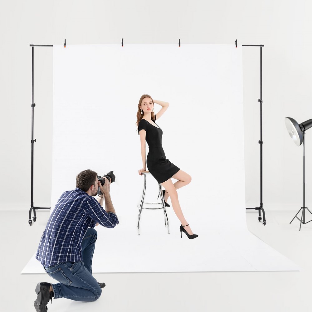 VEVOR Soporte de Fondo Ajustable para Tela de Fondo de Hasta 213 x 300 cm, Soporte Portátil de Altura Ajustable de 95,5-213 cm con Ruedas para Fotografía Familiar, Estudio de Fotografía, Negro