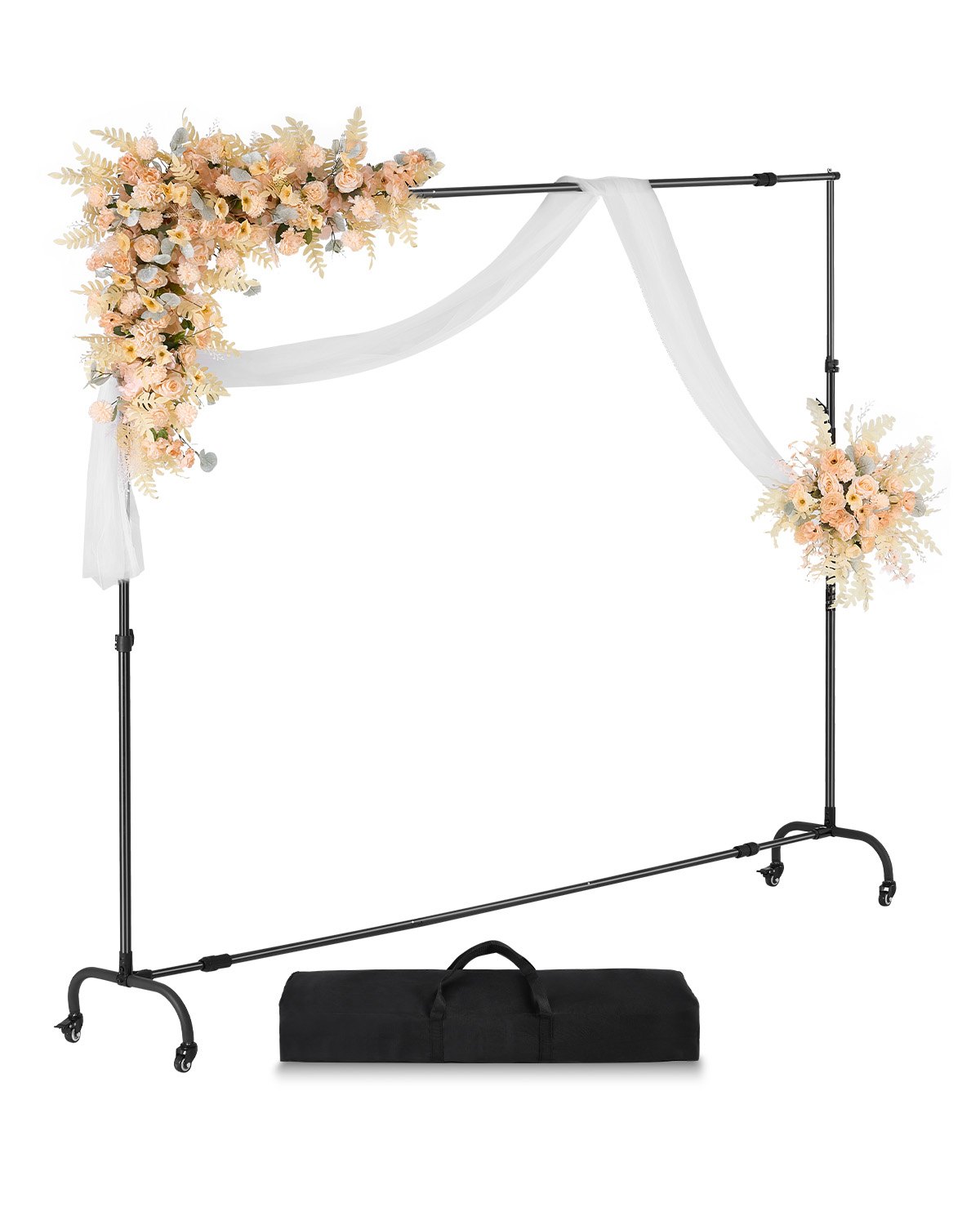 VEVOR Soporte de Fondo Ajustable para Tela de Fondo de Hasta 213 x 300 cm, Soporte Portátil de Altura Ajustable de 95,5-213 cm con Ruedas para Fotografía Familiar, Estudio de Fotografía, Negro
