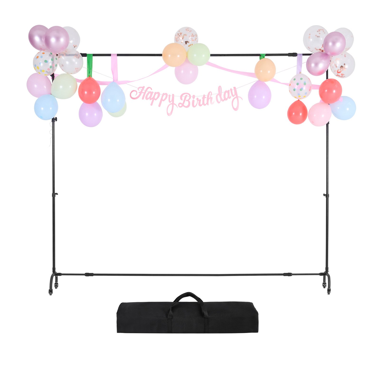 VEVOR Soporte de Fondo Ajustable para Tela de Fondo de Hasta 213 x 300 cm, Soporte Portátil de Altura Ajustable de 95,5-213 cm con Ruedas para Fotografía Familiar, Estudio de Fotografía, Negro
