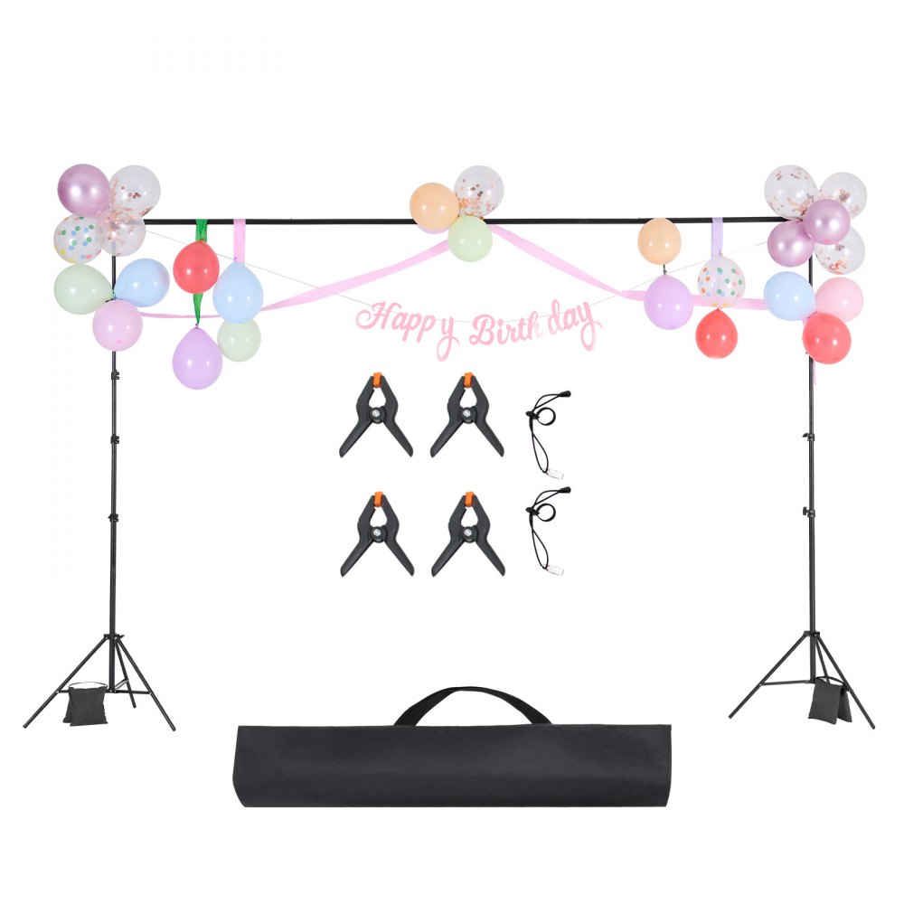 VEVOR Soporte de Fondo Ajustable para Tela de Fondo de Hasta 300 x 300 cm, Soporte Portátil de Altura Ajustable de 85-298 cm con 2 Trípodes para Fotografía Familiar, Estudio de Fotografía, Negro