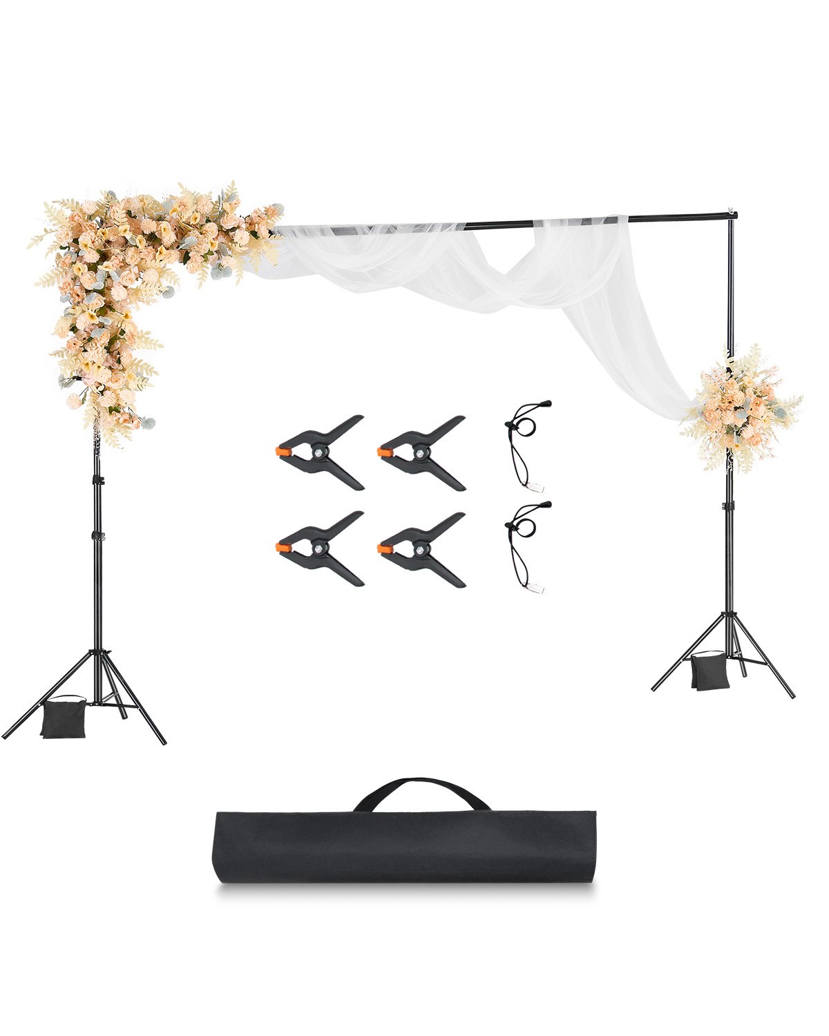 VEVOR Soporte de Fondo Ajustable para Tela de Fondo de Hasta 300 x 300 cm, Soporte Portátil de Altura Ajustable de 85-298 cm con 2 Trípodes para Fotografía Familiar, Estudio de Fotografía, Negro